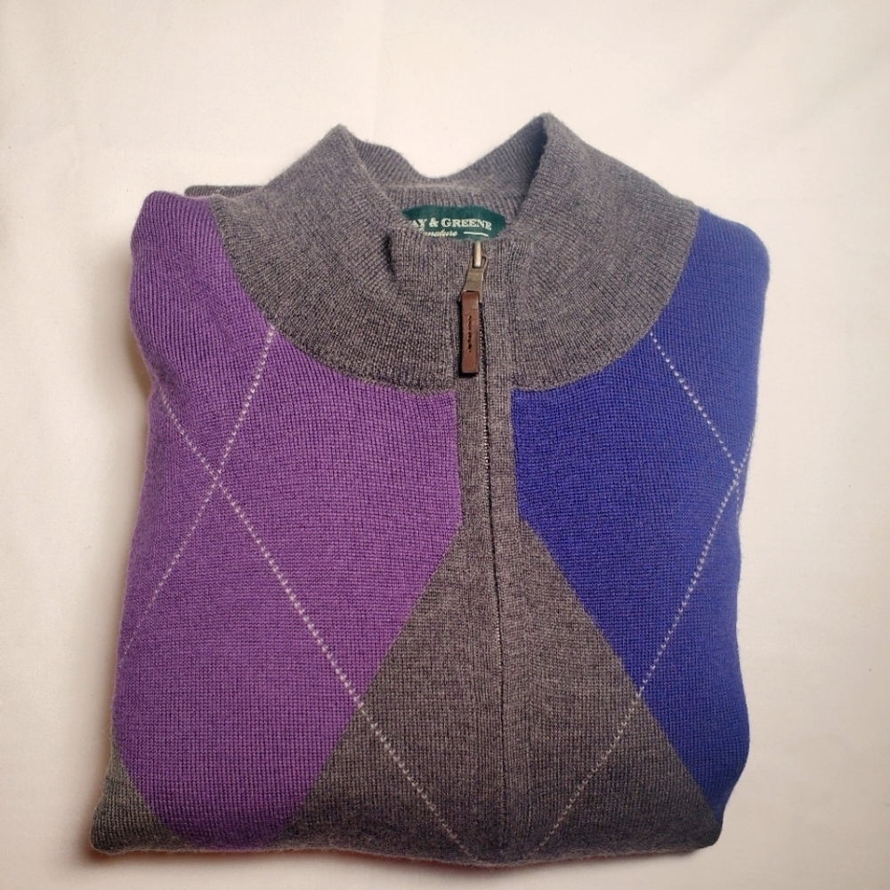 Fairway & Green Signature Golf Sweater | Purple/Grey Argyle Style | XL